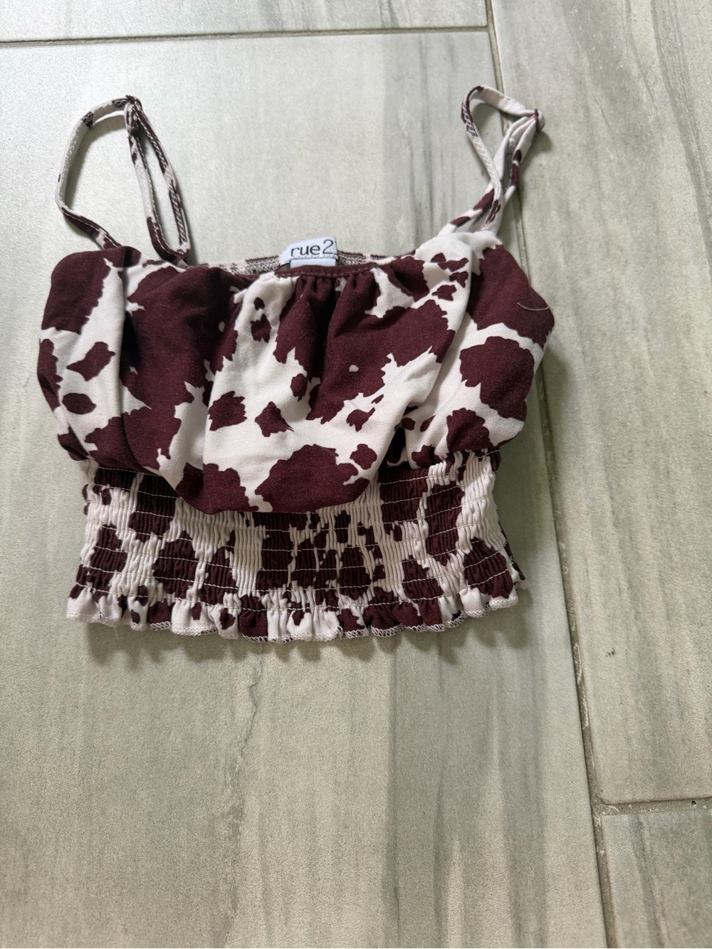 Rue21 Brown and White Cow Print Smocked Crop Cami Top